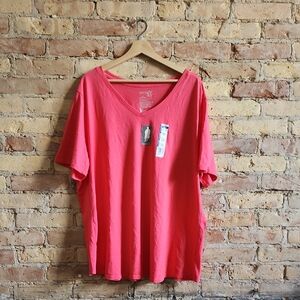 NWT Terra & Sky Pink Long Length V Neck T Shirt Size 2X